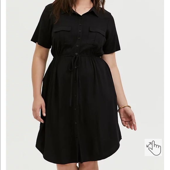 Torrid Black Twill Button Front Drawstring Shirt Dress 0X - Picture 2 of 14